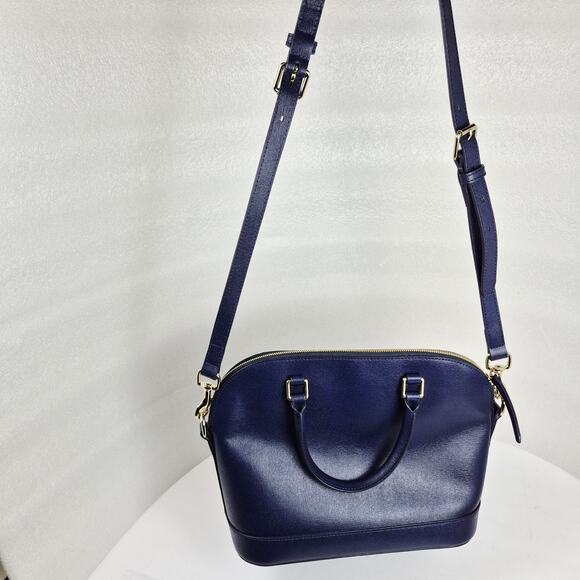 Dooney & Bourke Saffiano Leather Zip Satchel Purse Blue Gold Hardware Crossbody - Picture 7 of 16